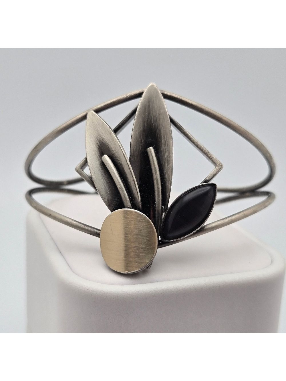 Silver and Black Abstract Bracelet Christophe Poly Adjustable Cuff